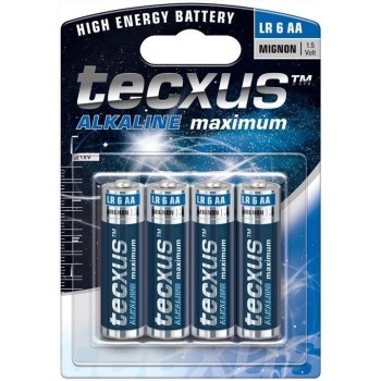 Batteria Stilo AA 1,5V, Tecxus, Alkalina, confezione 4 pz in blister