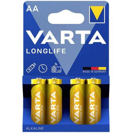 4 pz Batteria Pila Stilo AA Varta Alkalina LR6 1,5V MN1500 - LONGLIFE 4106